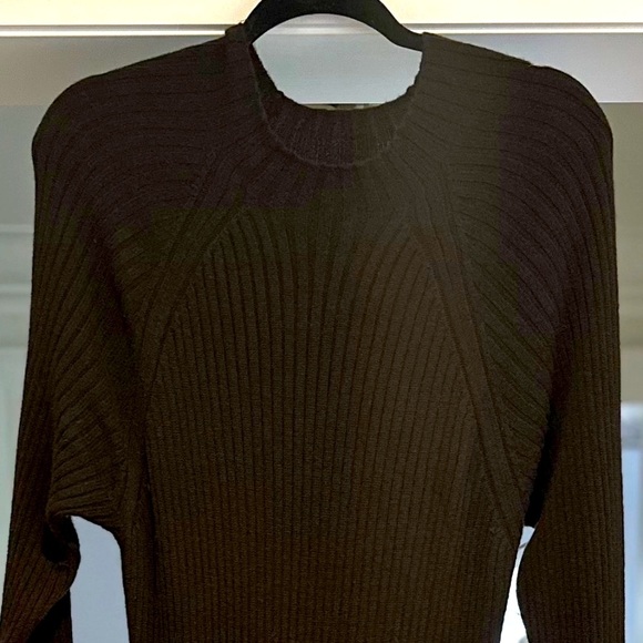 THAKOON Chocolate Brown Long Rib Knit Wool-Blend Dress - Size XL - Picture 2 of 12